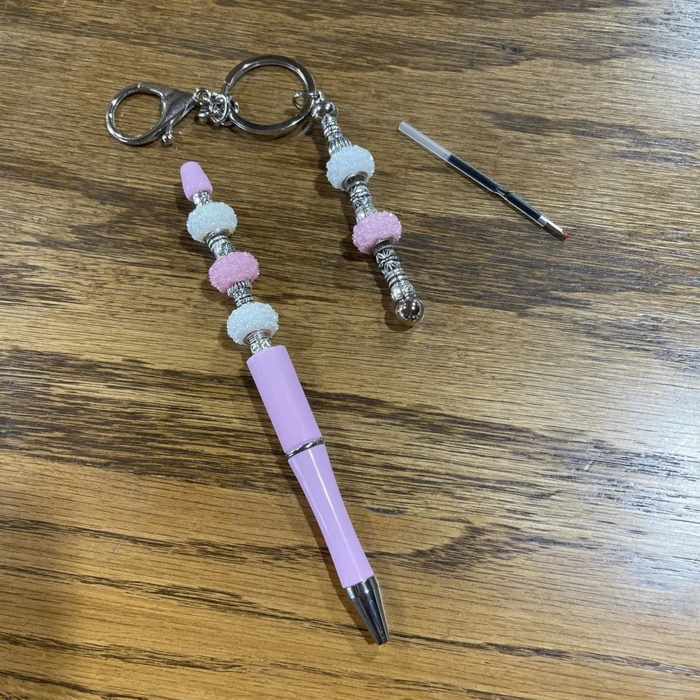 Decorated Multi Color Ink Pen + Refill & Matching Key Chain‎ Beaded Handmade NEW